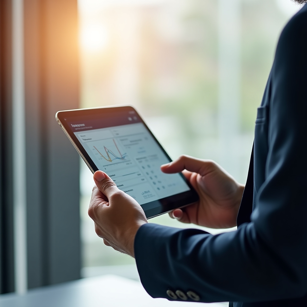 Schermata di uno strumento interattivo finanziario su tablet, con slider e grafici dinamici